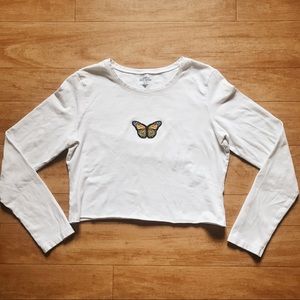 long sleeve cropped butterfly t-shirt